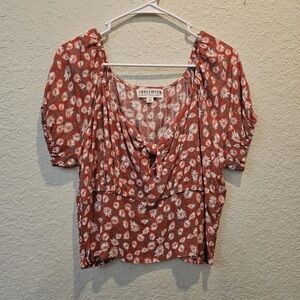 Idyllwind Miranda Lambert Womens L Crop Top Bay Cove‎ Floral Peasant Brick Red
